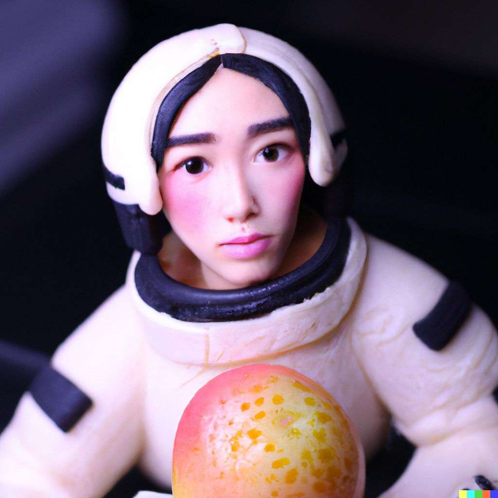 an astronaut, fruit carving